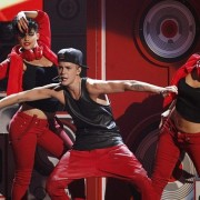 Justin Bieber in front of TRIO printed and CNC routed stereo stage