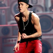 Justin Bieber in front of TRIO printed and CNC routed stereo stage