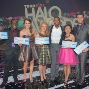 Nick Cannon and Halo Award winners with TRIO printed, oversized checks