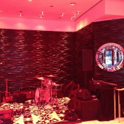 trio, printed graphics, printed carpet, stage, beck's, beer, sapphire, party, launch, event, chicago, metal sculpture