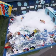 TRIO printed graphics, oversized detergent box prop, 'Big Brother' Laundramat Challenge