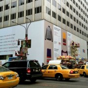 TRIO printed construction barricade at UNIQLO New York