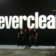 Everclear visiting TRIO's studio to check out their hand-painted backdrop