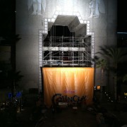 Raising the TRIO printed backdrop at Hollywood & Highland