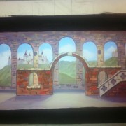 TRIO hand painted backdrop for adam sandler's film that's my boy to replicate a high school art class painting