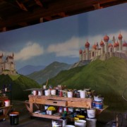 TRIO hand painted backdrop for musical scene in adam sandler's that's my boy film