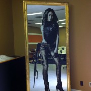 TRIO printed adhesive graphics on mirror - WB LA Screenings, 2011