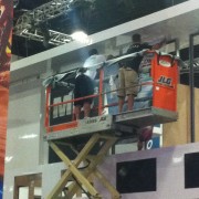 TRIO installing manufactured booth for Sony at Comic Con