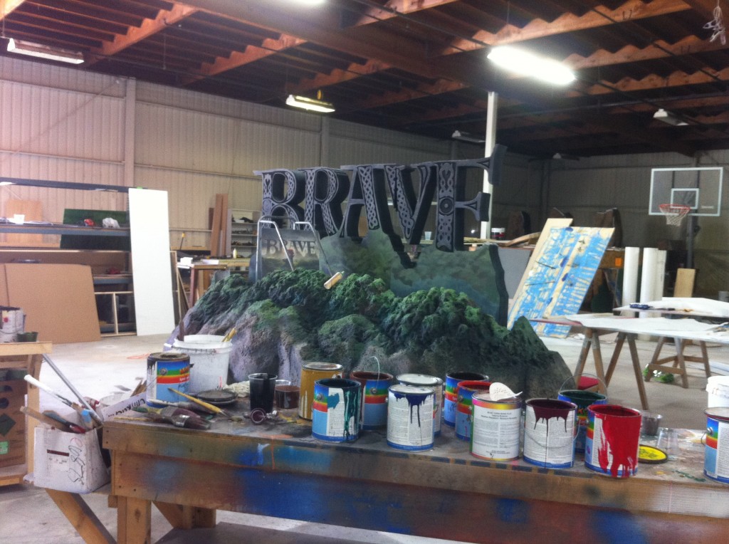 Hand-sculpted and painted sign for "Brave" area - in process at TRIO