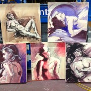 TRIO hand-painted original artwork portraits- The Voice for Adam Levine's rehearsal room
