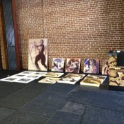 TRIO faux brick walls, original artwork, printed faux snakeskin bar - The Voice - setting up for Adam Levine's Rehearsal Room