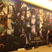 TRIO installing adhesive graphics at the USC Galen Center