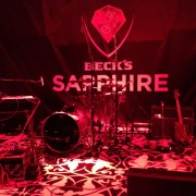 trio, printed graphics, printed carpet, stage, beck's, beer, sapphire, party, launch, event, new york