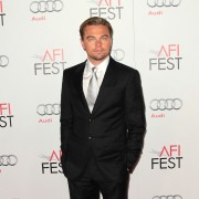 Leonardo DiCaprio in front of TRIO printed step & repeat at the J Edgar premiere