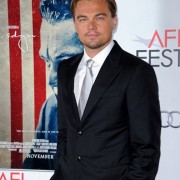 Leonardo DiCaprio in front of TRIO printed step & repeat at the J Edgar premiere