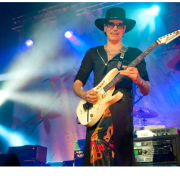 TRIO hand-painted backdrop on tour with Steve Vai